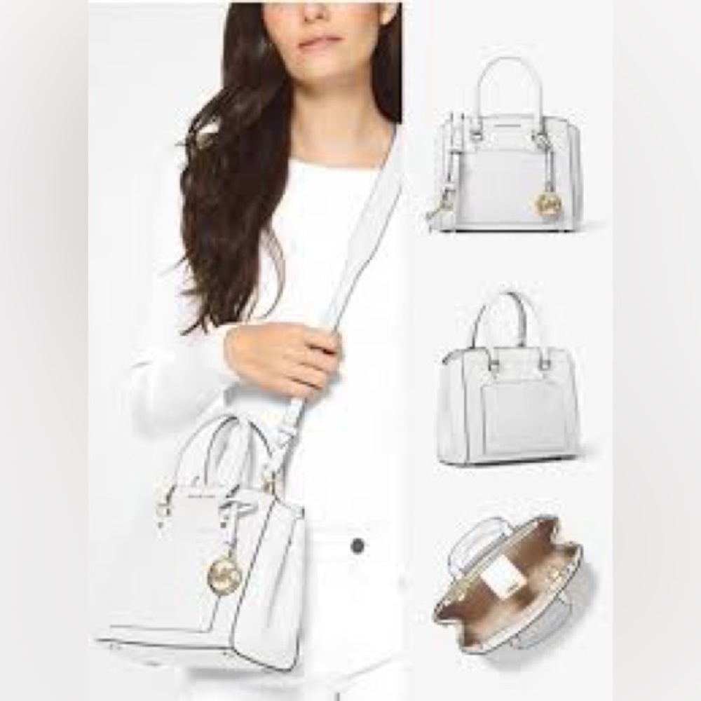 Michael Kors Cream and Gold Medium Top Handle Satchel Handbag Chrome Hardware